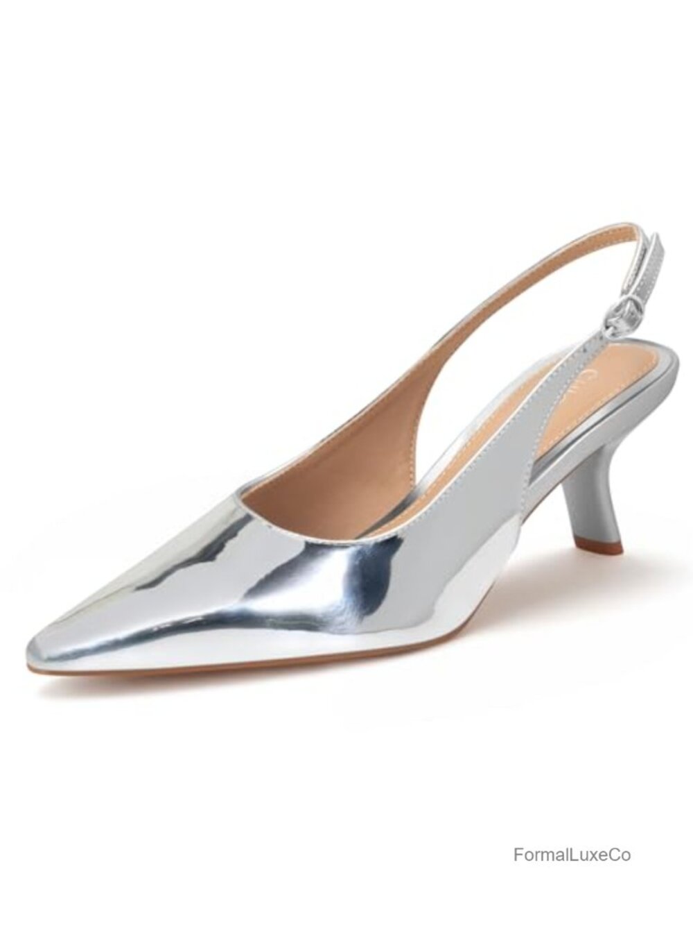 Slingback Pumps Pointed Toe Kitten Heel Faux Leather Dress Shoes
